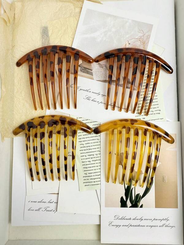 2 pièces/4 pièces Formateur de chignon, Clip à cheveux 7 dents pour chignon, Accessoires pour cheveux en plastique ABS imprimé léopard rétro, Formateur de chignon, Épingles de coiffure