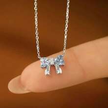 1件精美女士珠宝 海蓝宝石吊坠蝴蝶结项链 S925纯银锁骨链 高端轻奢项链 派对婚礼新娘珠宝 - #1 - 查看 11