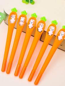 5pcs Creative Animal Fashion Rabbit Black Neutral Pens, Rotating Rabbit Vegetable Pens, Student Learning Stationery Neutral Pens - Rabbit Vegetables - View 3