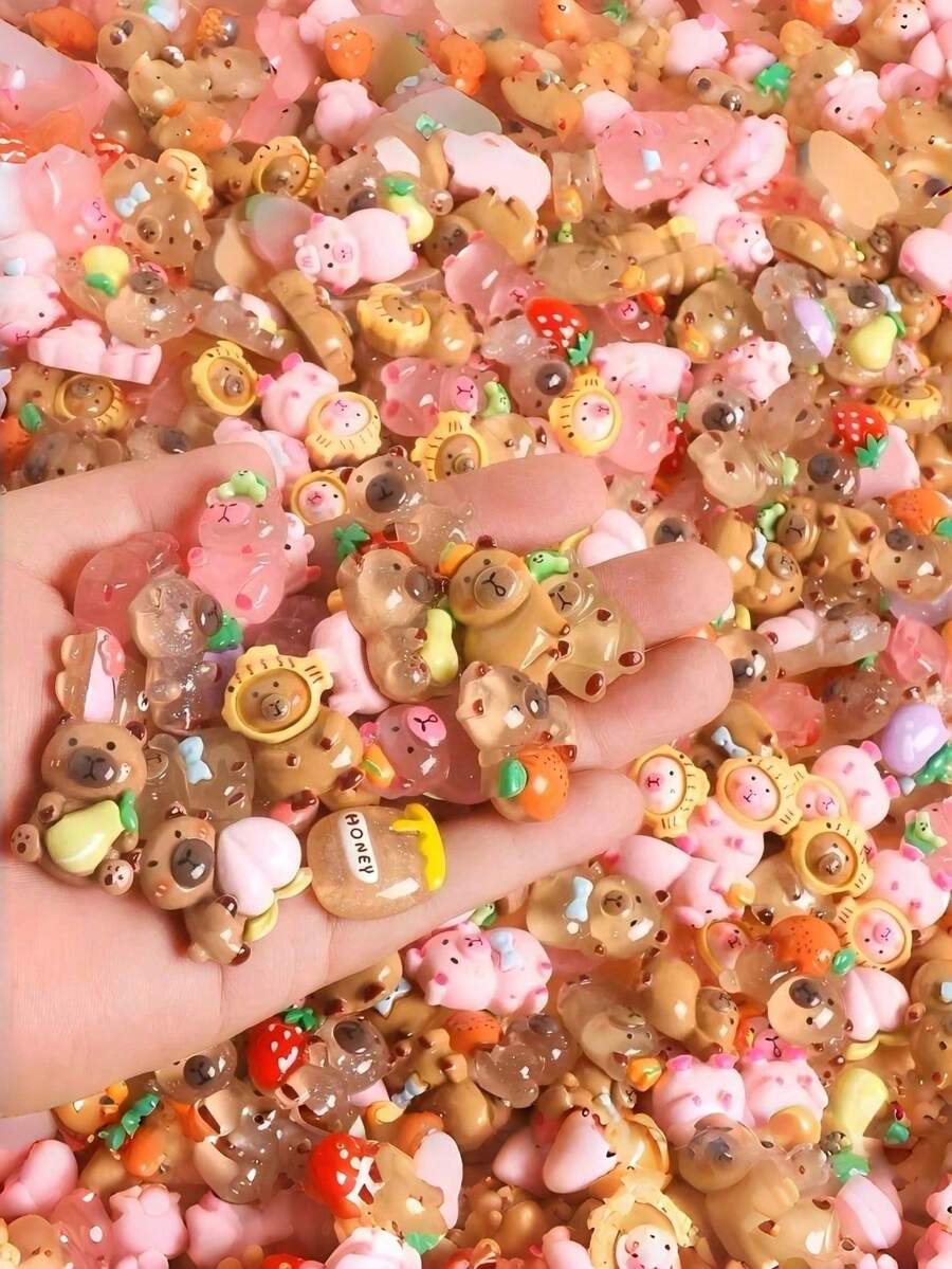 50/10个迷你水豚装饰品，树脂材质，适用于手工艺品、微型仙境花园、娃娃屋微景观装饰，款式随机 - 彩色 - 查看 1