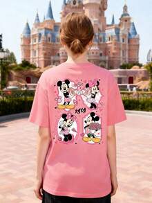 Disney &  Valentine's Day "XOXO" Graphic Women's Short Sleeve T-Shirt Sweet & Romantic Casual Top - Rose bonbon - Voir 3