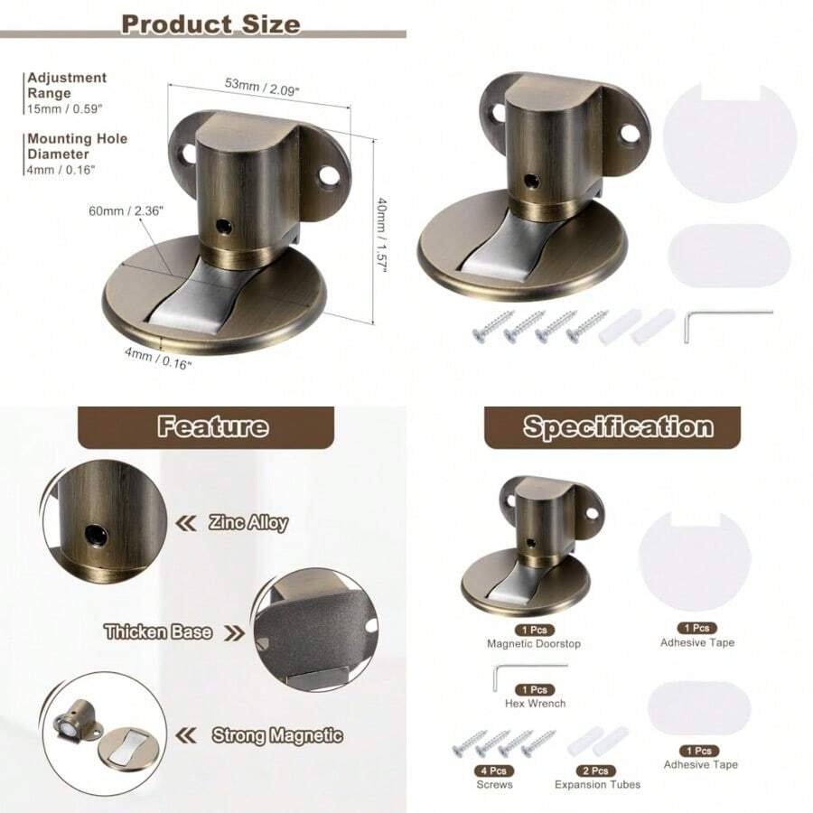 Uxcell Magnetic Door Stopper Silent Magnetic Floor Door Stop Adjustable Floor Door Catch With Adhesive Tape And Screws Shock Absorbing For Bedroom Office Bathroom Bronze - Bronze - View 1