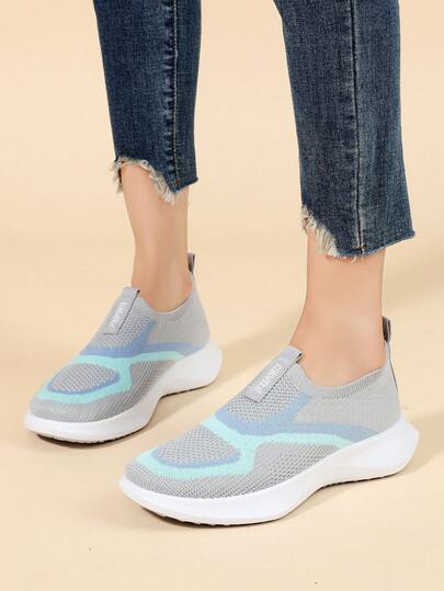 Van Skr 2026春夏新款透气针织套脚女鞋，撞色舒适轻便休闲运动鞋