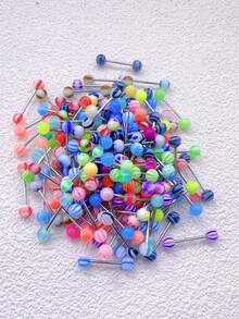 时尚混色亚克力舌钉，304L不锈钢工业杠铃唇钉，性感女士身体饰品 - 彩色 - 查看 7