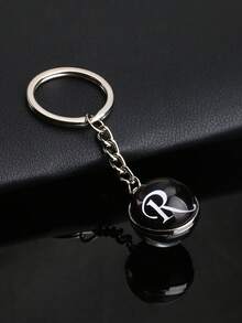 26pcs Alphabet Glass Ball Keychain, Time Gem Double-Sided Pendant Keyring, Metal Key Chain Accessory, Small Gift - Black - View 19