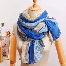 1pc Women's Long Lightweight Linen Ombre Scarf, Fashionable Casual For Daily Matching, Beach, Vacation Or Sun Protection - Multicolor - View 12