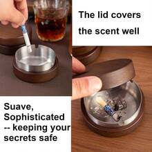 This Solid Wooden Ashtray Is Suitable For Use In Homes, Living Rooms, Dining Rooms, Bars, And Offices. It Comes With A Sealed Dust-Proof Lid That Effectively Prevents Ash From Flying Around, Keeping It Clean And Tidy. Its Circular And Minimalist Design Features A Leak-Proof Ash Prevention Mechanism. - Round - View 9