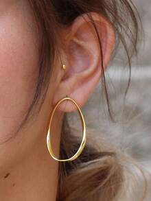 Minimalist Fine Jewelry 925 Sterling Silver 18k Gold Plated Irregular Twist Hollow Out Front Oval Stud Earring - Oval Stud Earring - View 7