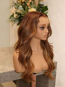 Highlight Ombre Honey Blonde Synthetic Lace Front Wig Natural Looking 13x4 HD Transparent Lace Front Wig Human Hair Body Wave 200% Density Synthetic Wigs For Women Glueless Wig For Daily Wear - 突出金髮女郎 - 查看 6