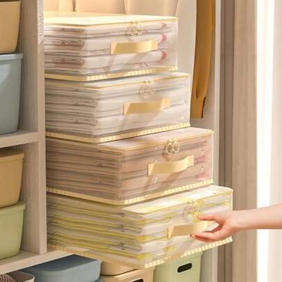 5 piezas Bolsas de almacenamiento de ropa apilables transparentes para organización del dormitorio y el armario | Bolsas organizadoras de armario transparentes para ropa, ropa de cama, mantas, telas, prendas, edredones, uso doméstico y en dormitorios | Solución de almacenamiento que ahorra espacio, con cremalleras, a prueba de polvo, ligera para refrescar el guardarropa de temporada, limpieza de primavera y preparación para volver al colegio, visibilidad fácil, diseño plegable y apilable, ideal para espacios pequeños y eficiencia en la rutina matutina