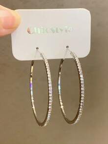 时尚镶满水钻金色10厘米/9厘米/8厘米耳环，女士款 - 885金色大號耳圈 - 查看 6