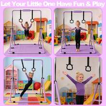 Gymnastics Bar For Kids, Gymnastics Horizontal Bar With Adjustable Height Foldable Training Bar With Mat For Home Practice - Mauve Purple - View 7