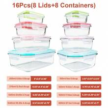 JIASLING  8pcs Lids 8pcs Containers Glass Food Storage Containers Set Lunch Box Leakproof Airtight Microwave & Oven Stackable Kitchen Organizers - 綠色 - 查看 3