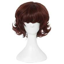 60s Retro Reddish Brown Short Curly Wig With Bangs, Voluminous Style, Heat Resistant Synthetic Hair For Daily & Cosplay - Coffee Brown - View 11