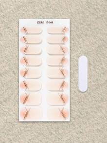 SSemi Cured Gel Nail Strips , Jelly Beige, 16 Pcs Gel Nail Wraps, Stickers, No UV Light Required, Salon Quality, Long Lasting - Apricot - View 3