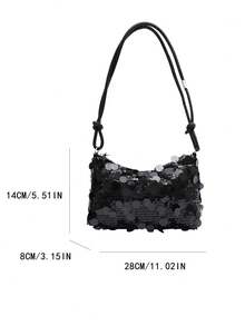 Fashionable Glitter Rectangular Women's Handbag, New Personalized Versatile Zipper Crossbody Bag, Niche Design Chain Evening Bag, Suitable For Dates, Galas, Parties, Gifts - Black - View 11