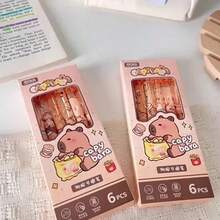 6支装 - 可爱水豚可擦啫喱笔，0.5毫米可伸缩蓝色墨水，适合学校和办公室使用。书写流畅，速干。 - 套裝 - 查看 5