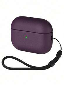 1个紫色皮革纹理挂绳防震TPU蓝牙耳机保护套，适用于苹果系列 - 紫色 - 查看 9