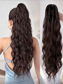 26英寸深棕色水波纹耐热合成马尾假发,适合女性和女孩,日常及派对佩戴。 - 彩色 - 查看 2
