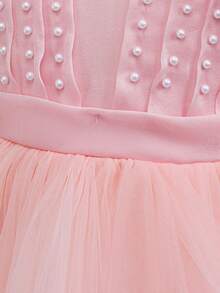 Children's Princess Dress, New Girls' Party Dress, Puff Sleeves, Bow Tie, Handmade Beaded, Tulle Puffy Skirt Dress, Little Girl Flower Girl Wedding Piano Recital Dress - Pink - View 5