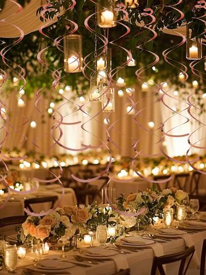 18 chiếc - Dây xoắn trang trí trần nhà màu vàng hồng, dây xoắn kim tuyến màu hồng dùng trang trí đám cưới, sinh nhật, lễ tốt nghiệp, tiệc mừng em bé sắp chào đời, trang trí phòng, tiệc độc thân.