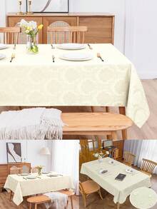 1pc Splash-Proof Rectangular Multi-Size Jacquard Tablecloth, Retro Pattern Luxury Texture Exquisite Jacquard Tablecloth, Washable Polyester Decorative Tablecloth, Suitable For Various Dining Occasions, Holidays Or Formal Events - Beige - View 4