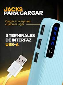 Esta batería externa portátil de 7500 mAh es compatible con los protocolos de carga rápida PD3.0 y QC4.0. Cuenta con tres puertos USB-C, funciones de linterna y carga de teléfonos móviles, y es compatible con todos los teléfonos móviles. - Azul - Ver 3