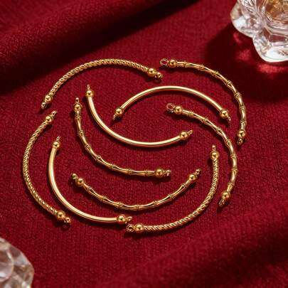 6 Pcs Stainless Steel Double Hole Arc Stick Texture Charm Bracelet Necklace DIY Connector Jewelry Making Material Supplies Crafts