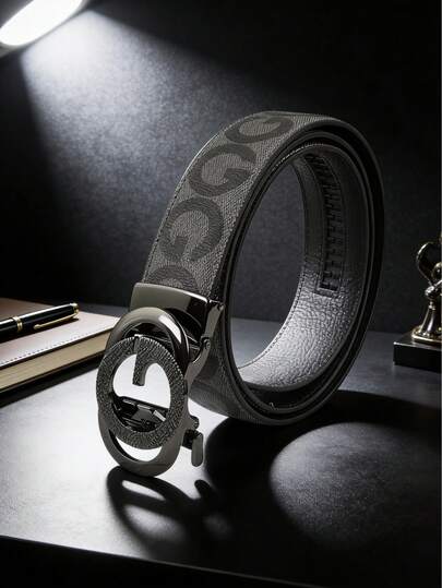 Men's Luxury Business Belt, Letter Alloy Automatic Buckle Belt With High-Quality Printed Strap, Suitable For Daily Wear, Outfit Matching, Casual , Best Gift Choice