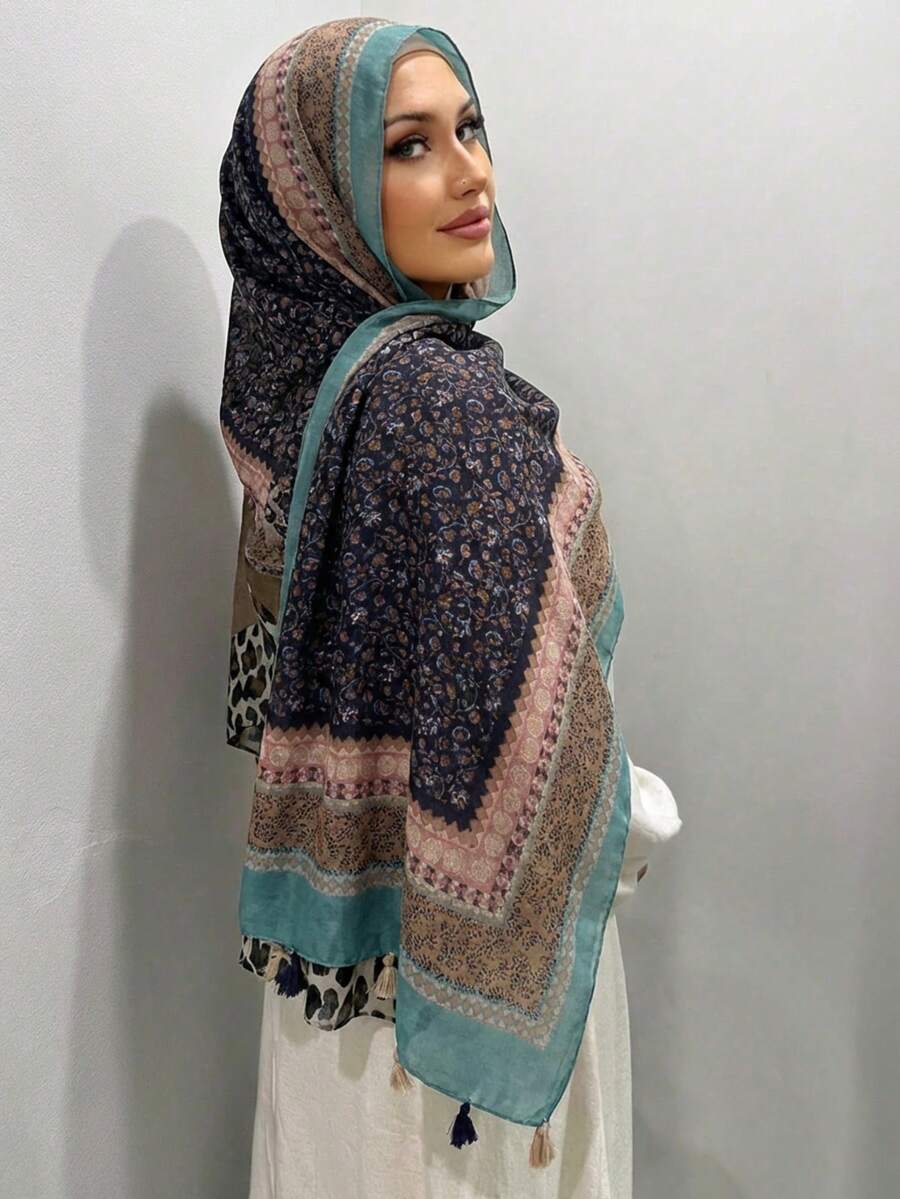 1条女士纯色蕾丝流苏长款多功能围巾，高品质披肩