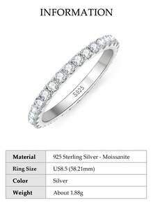 XUJIA 1枚D色2毫米圆形切割莫桑石永恒戒指，女士结婚戒指，925纯银可叠戴戒指，珠宝礼品 - 銀色 - 查看 18