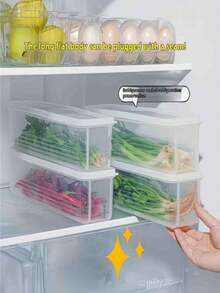 Bộ 4 hộp đựng thực phẩm hình chữ nhật, hộp nhựa tái sử dụng dùng trong tủ lạnh, thích hợp để đựng hành lá, rau mùi tây, ngò, tỏi, mì, trứng, v.v., có nắp đậy, có thể rửa bằng tay, vật dụng thiết yếu trong nhà bếp, sản phẩm tuyệt vời cho mùa tựu trường. - Nhiều màu - Xem 2