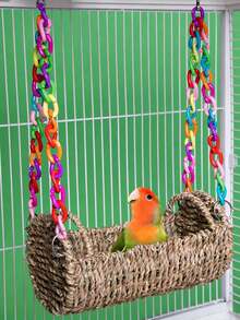 All-Season Parrot Nest Pad - Suitable For Parrot And Parakeet Rattan Swing Bed Toys. Woven Hanging Hammock Suitable For All Seasons, Parrot Hanging Hammock Swing, Handwoven Bird Nest, Hanging Bed Chair, Seaweed Woven Hanging Bed, Year-Round Bird Nest, Warm Bird Nest Hammock, Hooked Rattan Swing, Bird Cage Accessories. - A - View 8