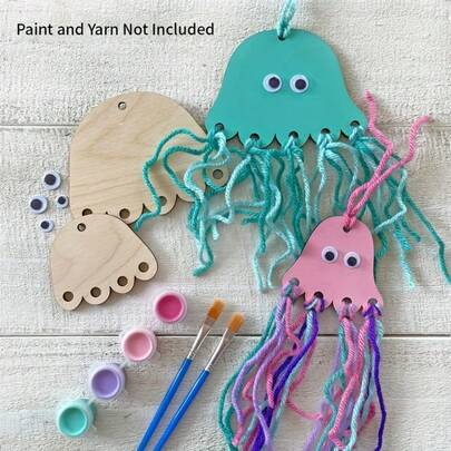 4pcs Unfinished Wooden Jellyfish Craft Kit - Includes 4 Wooden Jellyfish Shapes, Suitable For Birthday Parties, DIY Projects And Decorative Gifts. Does Not Include Paint Or String. Jellyfish Decor, Party Decoration