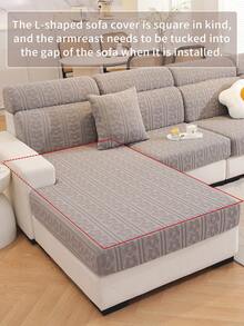 1pc Huatian Plush Jacquard Solid Color Full Coverage Sofa Slipcover Set, 3-Seater + Chaise Lounge, Anti-Scratch, Anti-Slip, 4-Season Use, Suitable For 1/2/3/4 Seater Sofa - Dark Grey - View 11