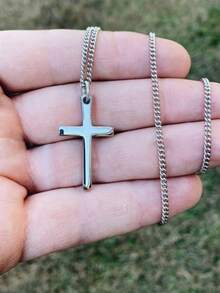 男士时尚简约十字架吊坠项链，送给男友的完美礼物，耐用不锈钢链，时尚个性之选 - 項鍊 - 查看 1