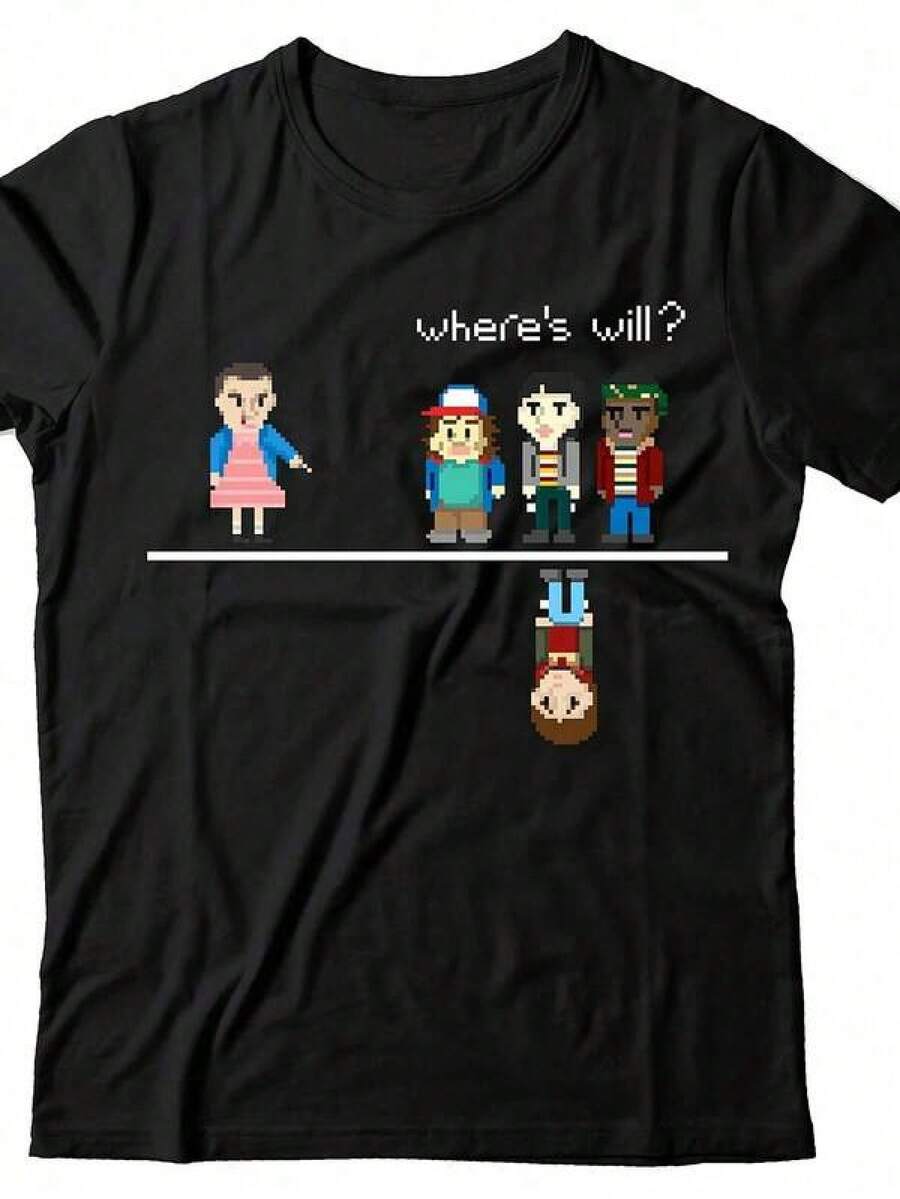 Camiseta estampada temática para hombre, 100% algodón, unisex, nueva 2026, Majestic-Garmz, camiseta negra de 8 bits de Stranger Where's Will - Camiseta gráfica retro de videojuegos con el personaje Will, cuello redondo informal, lavable a máquina para uso durante todo el año. Camiseta gráfica con ilustraciones inspiradas en Demogorgon StrangerS Hawkins ThIng Hugs, camiseta de algodón con gráficos inspirados en StrangerS Hawkins ThIng, camisetas 100% algodón con estilo Demogorgon StrangerS Up Side Down Things, Mike, Lucas, Eleven, Dustin, Demodogs, camisetas exquisitas para fans de Hawkins Indiana, camisetas de vacaciones - Camiseta StrangerS Hawkins ThIng con patrón de Demogorgon, top para hombre, camiseta casual de algodón exquisita con cuello redondo, StrangerSthIngS, camiseta gráfica, camisetas, regalos para el Día de San Valentín, - Negro - Ver 1