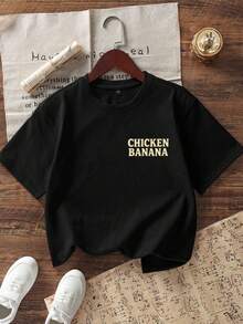 Tween Girls' Casual Funny Print Crew Neck Short Sleeve T-Shirt, Summer Top - Black - View 5