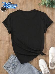 This Disney Women's T-Shirt Features A Stitch And Lilo Cartoon Print. Made Of Soft, Comfortable, And Durable Fabric, This Spring/Summer Round-Neck T-Shirt Is Suitable For Everyday Wear, Shopping, Parties, And Is Also A Great Choice As A Casual Outfit Or A Gift. - Noir - Voir 2