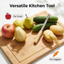 1pc/3pcs/4pcs/5pcs Stainless Steel Fruit & Vegetable Peeler With Wooden Handle - Compact Kitchen Essential Tool For Easily Removing Cores From Apples, Pears And More - Apricot - View 6