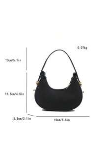 Mini Cute Solid Black Handbag For Women, Fashionable High-Quality Lightweight Crescent Shaped Shoulder Bag , Cute - Black - View 3