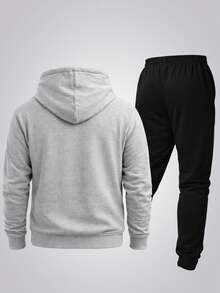 Men's Hoodie And Jogger Pants Set With Brazilian Flag Print, Casual, Minimalist, Sporty, Long Sleeves, Kangaroo Pocket, Comfortable For Autumn/Winter - 灰色 - 查看 2