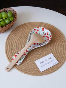 1pc Cherry Ceramic Spoon Rest, Can Hold Soup Spoon And Long Handle Spoon, Kitchen Counter Splash Guard And Spoon Holder, Suitable For Kitchen And Knife Rack, Soup Spoon Brush Kitchen Utensil Storage, Kitchen Dining Tools, Gift Presentation, Holiday Decor - Multicolor - View 4