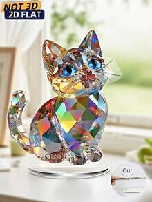 1件梦幻水晶猫咪摆件，2D亚克力印刷牌匾，塑料桌面装饰品，周年纪念礼物，多功能家居装饰，情人节和节日礼物的理想之选，送给爱猫人士的礼物，办公桌配件，办公用品，办公装饰 - 多彩 - 查看 2