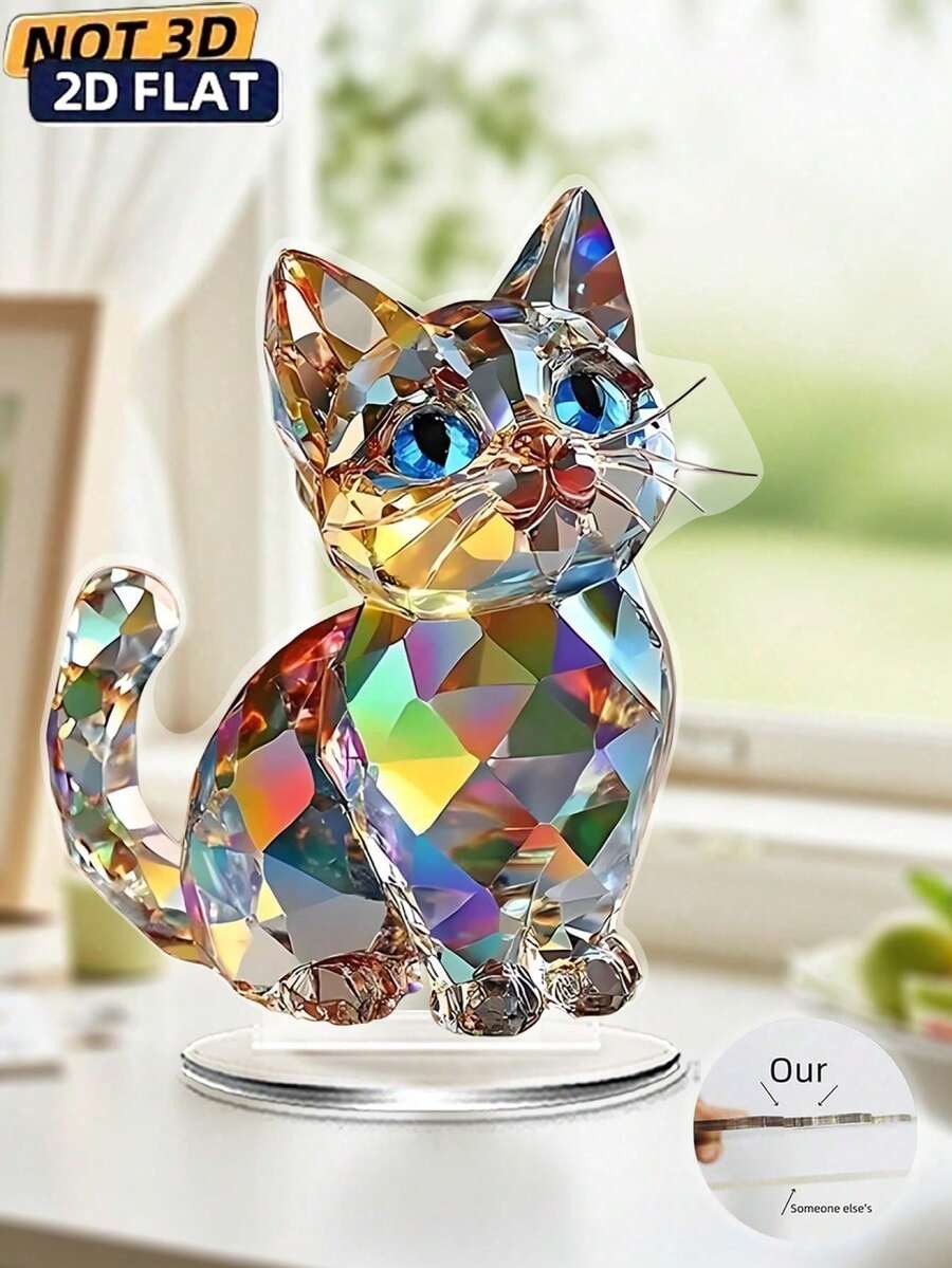 1件梦幻水晶猫咪摆件，2D亚克力印刷牌匾，塑料桌面装饰品，周年纪念礼物，多功能家居装饰，情人节和节日礼物的理想之选，送给爱猫人士的礼物，办公桌配件，办公用品，办公装饰