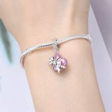 CYMYSS 1pc 925 Silver Plated Romantic Heart Pendant, Inlaid Cubic Zirconia, Openable Design, Pink Bow Decor, Suitable For Valentine's Day/Birthday Gift, Fashion Bracelet Accessory - Multicolor - View 5