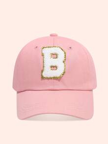 1pc Pink Children's Hat With 26 Letters, Toddler Baseball Cap, Boys & Girls Sun Hat, Suitable For Outdoor Activities And Daily Wear, UV Protection - Gold Label - Pink Fabric Baseball Cap - View 24