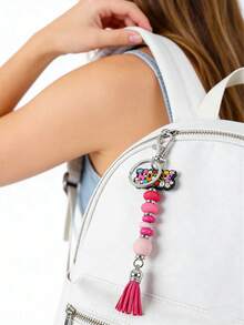 1 件串珠钥匙扣，手工串珠钥匙圈，多巴胺色调，马卡龙色系，糖果色，亚克力珠，金属钥匙圈，Y2K 风格少女包包挂饰，派对小礼物，汽车钥匙配件，少女必备 - 彩色 - 查看 8