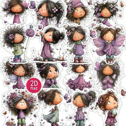1包复古美女与蝴蝶装饰贴纸，2D平面剪贴簿贴纸，适用于日记、相册、照片、文具