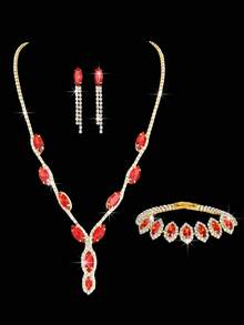 3 件套（1 条项链 + 1 对耳环 + 1 条手链），时尚百搭，适合女性日常佩戴、婚礼、派对和其他场合。 - 金色 - 查看 11